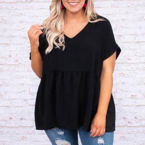 Black Flowly Peplum Top